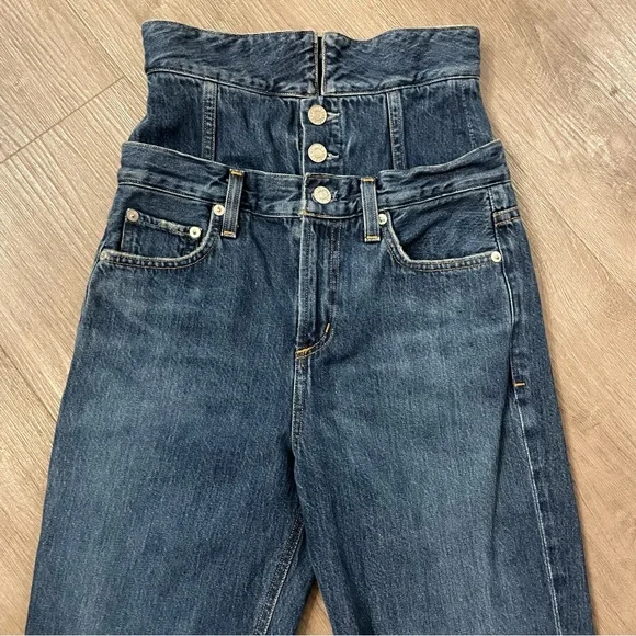 Agolde Vanna Corset Jeans High Waist Belted Foldover Cotton Denim in Blue - Picture 11 of 12